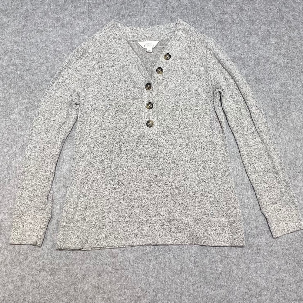 Market & Spruce Womens Marled Grey Button Henley Top Athleisure Size Small